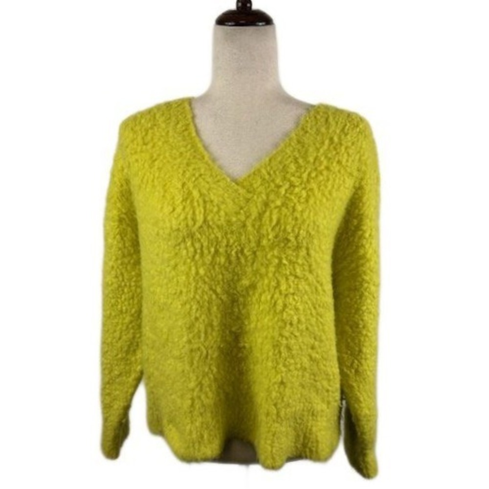 Maeve by Anthropologie Sweater Women's Size Small Shaggy Textured V-Neck Yellow